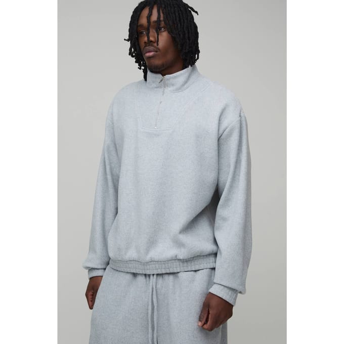 Tall Oversized Boxy Funnel Neck Sweatshirt | Grey Marl | Size Small