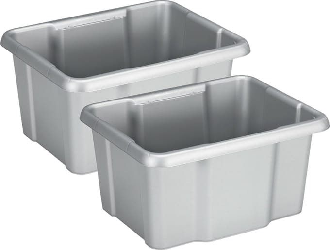 Sunware Opslagbox Nesta - 2x - kunststof - 24L - grijs - 42 x 33 x 22 cm - stapelbaar