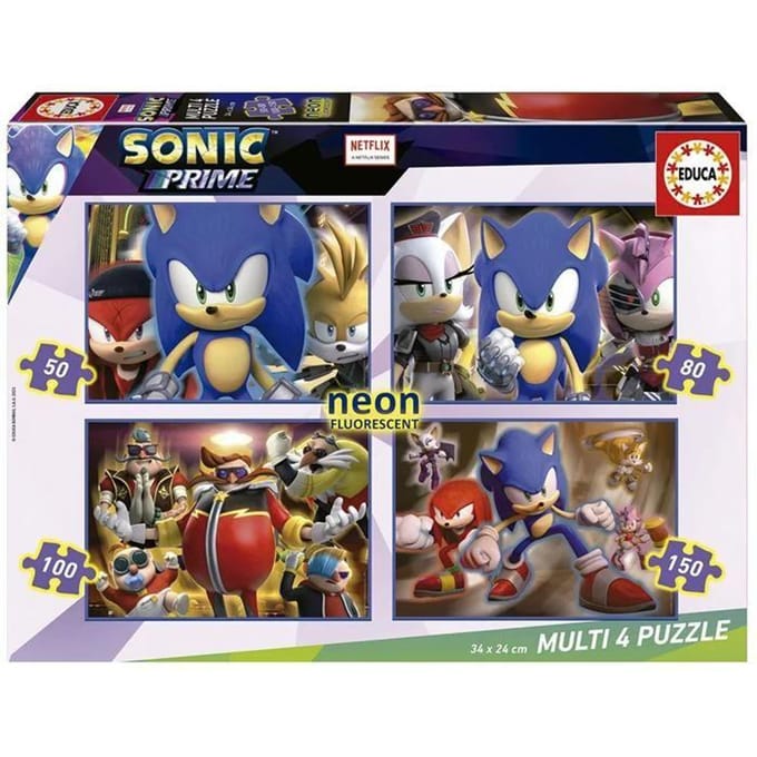 Puzzel fosforescerend - EDUCA - Multi 4 Sonic Prime Neon - 50-150 stukjes - 34x24 cm - Veelkleurig schoon