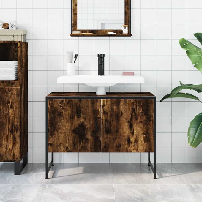vidaXL - Wastafelkast - 80x33x60 - cm - bewerkt - hout - gerookt - eikenkleurig