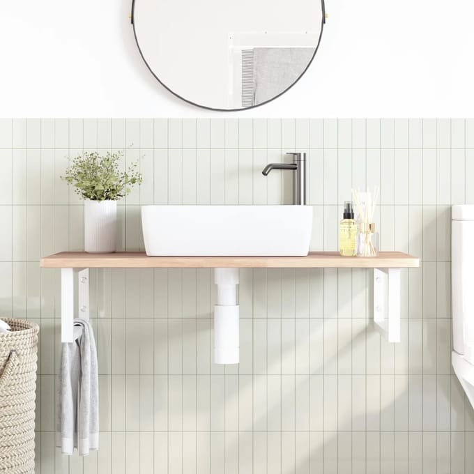 vidaXL - Badkamer - wandschap - staal - en - massief - eikenhout