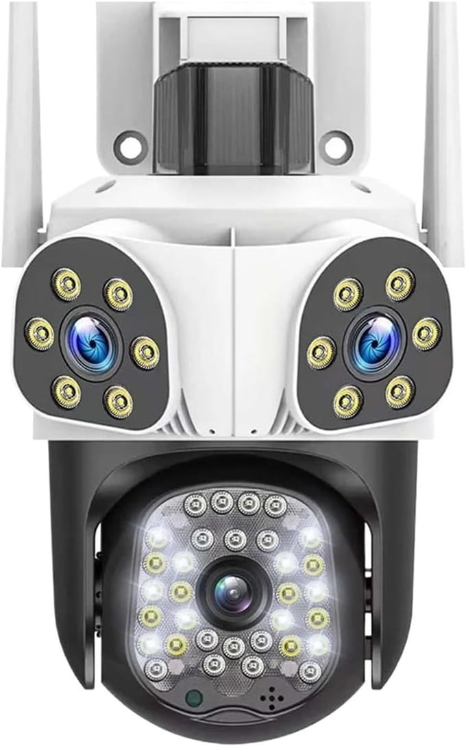 Buitenbeveiligingscamera - WiFi camera Outdoor - Huisbeveiliging - Drie Lenzen 6K - 4x Zoom - Wit