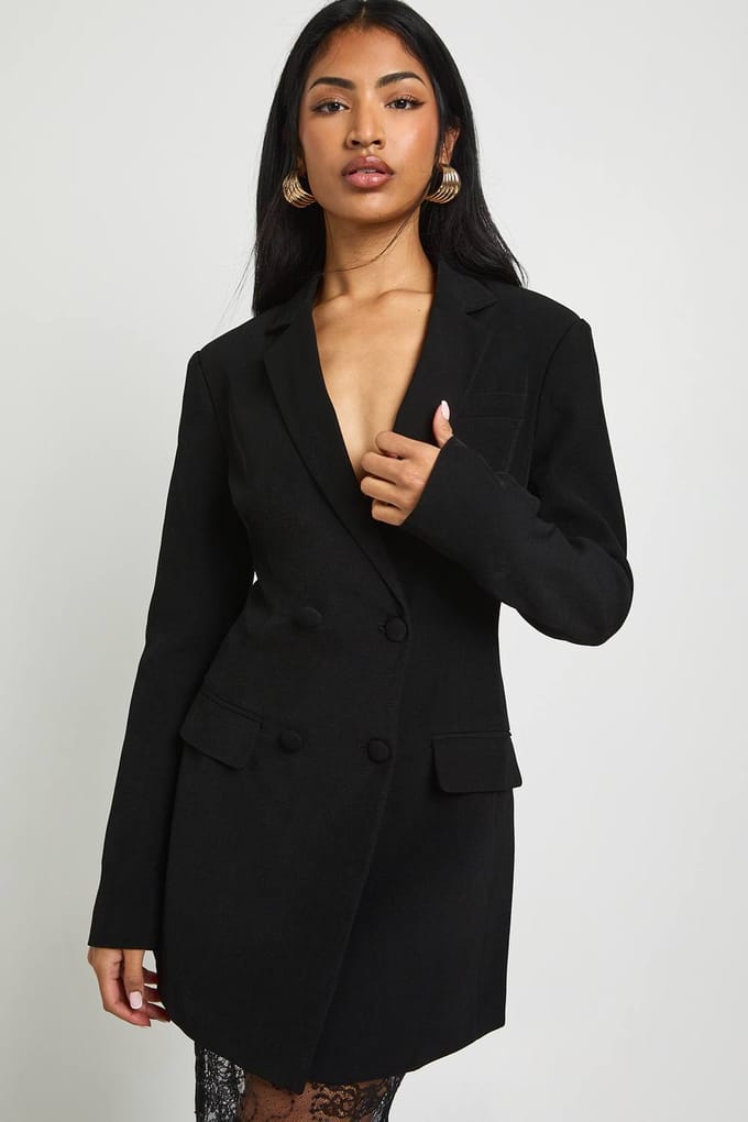 boohoo Dames Kantzoom blazerjurk | Zwart | Maat: 42