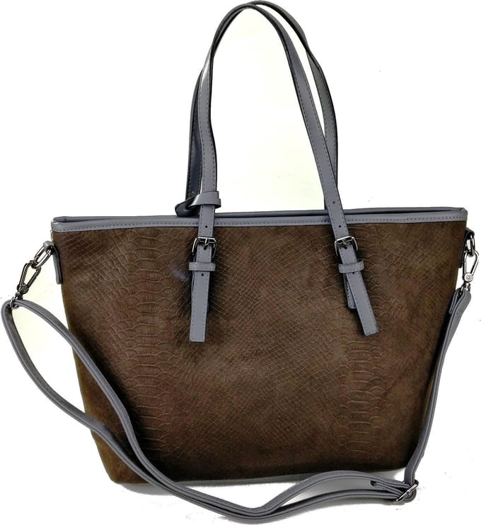 DUDLIN Omhang Hand & Schoudertas Bruin Grijs Shopper Tas