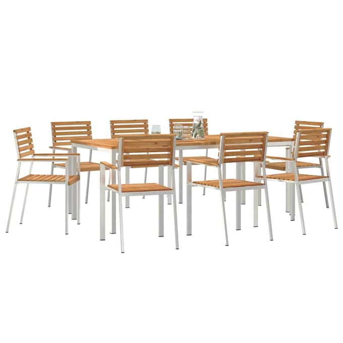 vidaXL - Tuin - Eettafel - Set - 9 - st - Massief - Teakhout - en - RVS