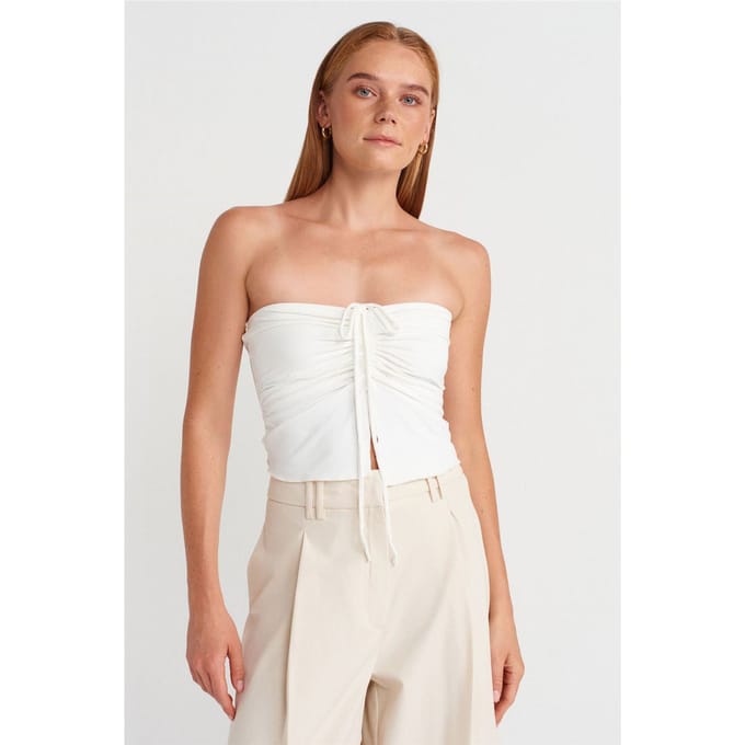 Draagbare Strapless Crop Blouse voor Dames met Strikdetail