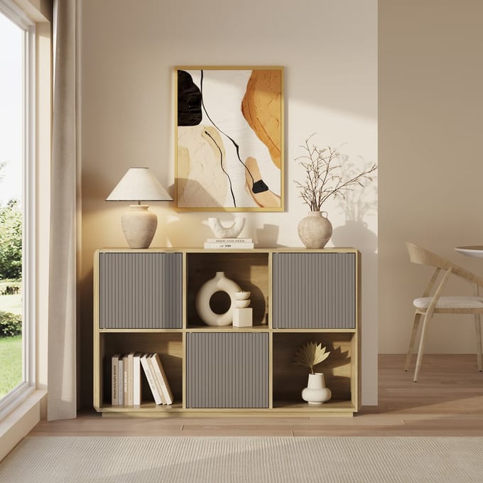 Dressoir Trömi 75x120x30 cm eikenkleurig en grijs [en.casa]