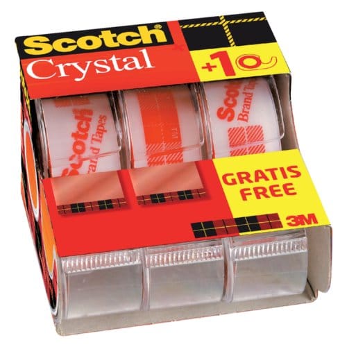 Plakband scotch crystal 600 19mmx7.5m transparant 2+1 gratis + handdispenser