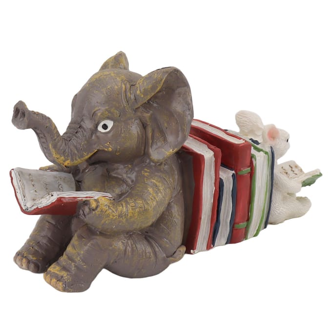 Beeldje Standbeeld Ornament Olifant Konijn Lezend Hars Duurzaam Tuin Beeld Decor voor Bureau gray
