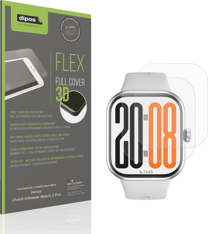 dipos FLEX – 2x Matte Screenprotector geschikt voor Honor Choice Infowear Watch 2 Pro | Volledige Schermbescherming | Case-Friendly