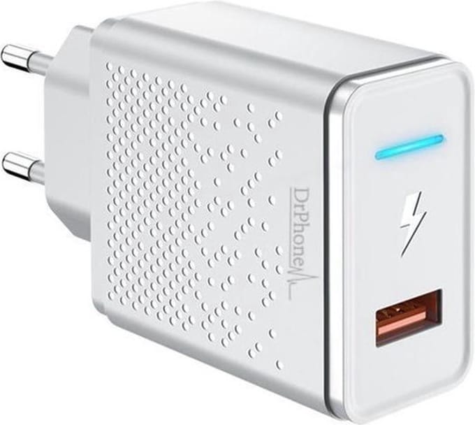 DrPhone HALO 18W Qualcomm 3.0 Quick Charge Thuislader - Adapter - Snel Lader met Intelligente LED indicator – Wit