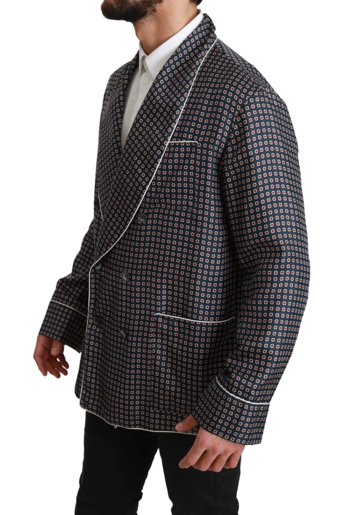 Dolce & Gabbana Mannen marineblauw gedessineerde jas met dubbele borst
