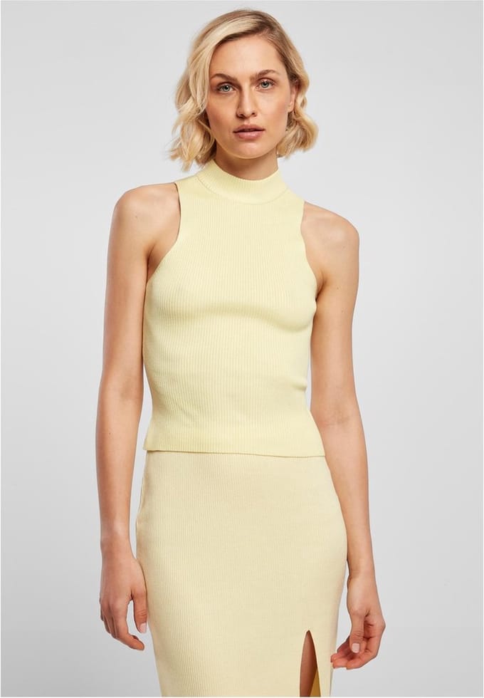 Urban Classics - Short Rib Knit Turtleneck Mouwloze top - M - Geel