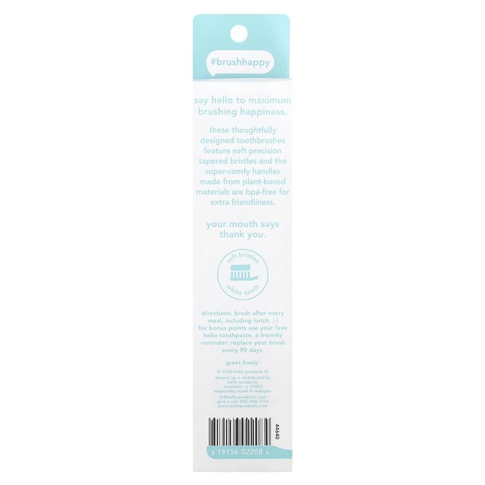 Bonjour, brosse à dents sans BPA, poils souples, vert/bleu, lot de 2 white