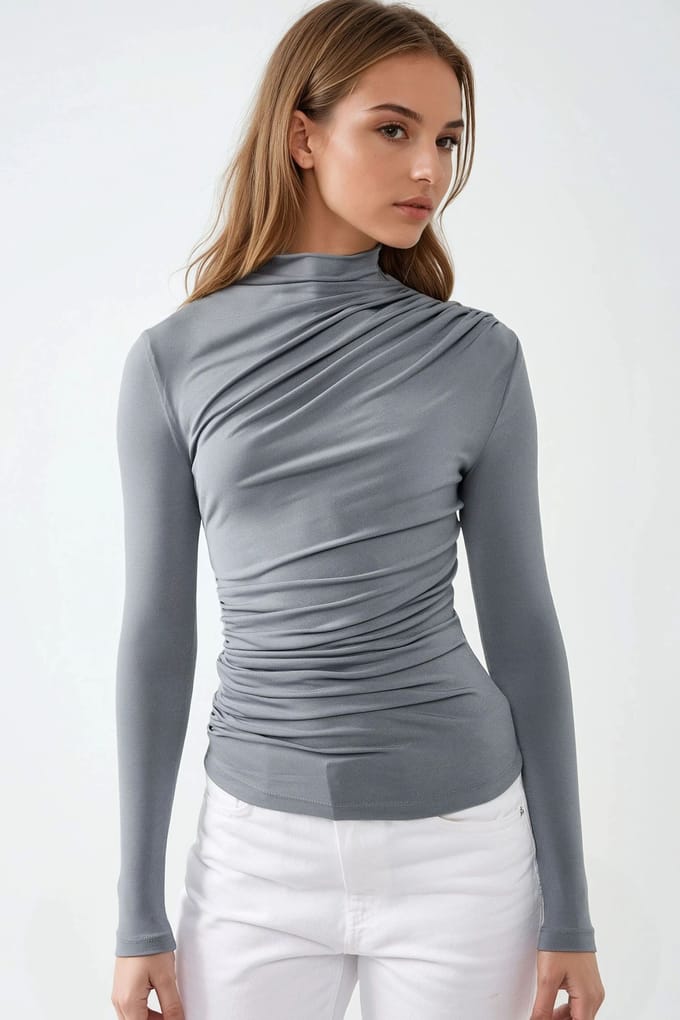 Blouse met hoge kraag en drapeer-detail