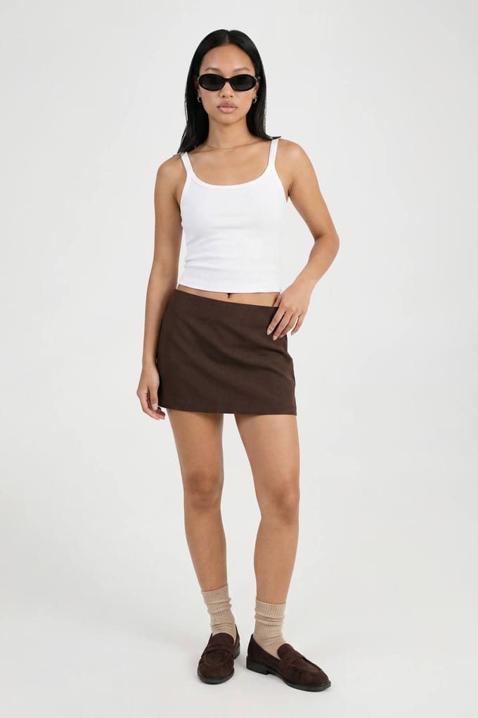 boohoo Dames Getailleerde Mini Rok | Dark Chocolate | Maat: 8