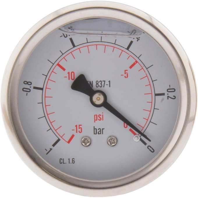 -1..0 Bar Glycerine Manometer Achteraansluiting RVS/Messing 63 mm Klasse 1.6 - ML-1063SHG