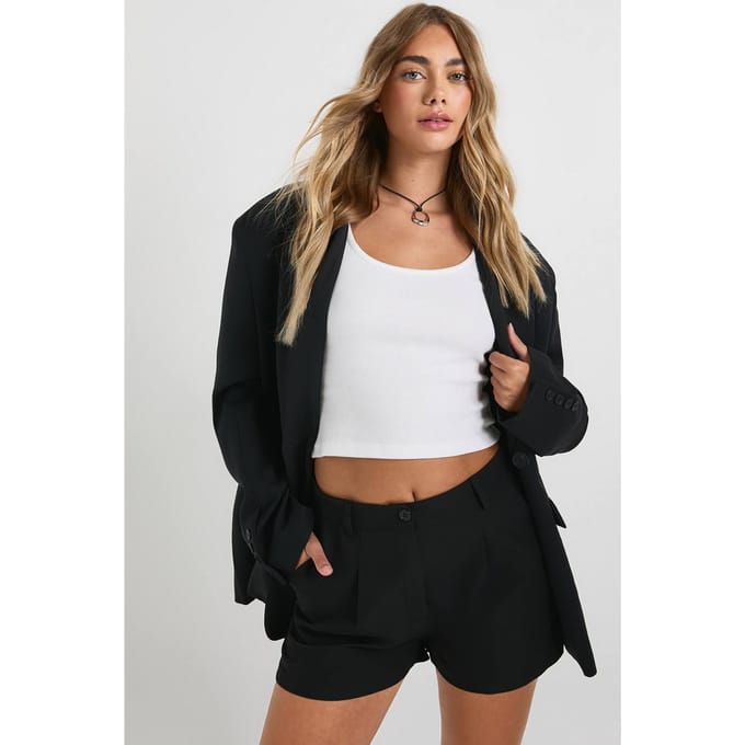 boohoo Dames Geweven geplooide short | Zwart | Maat: 38