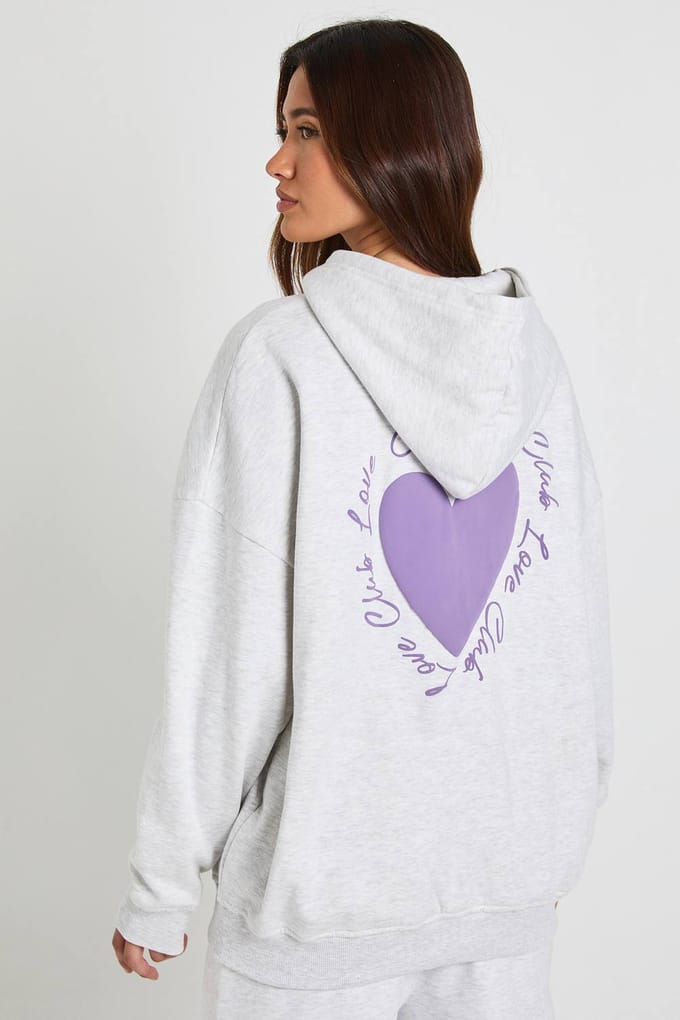 boohoo Dames Love Club Puff Print Oversized Hoodie | Ash Grey | Maat: Medium