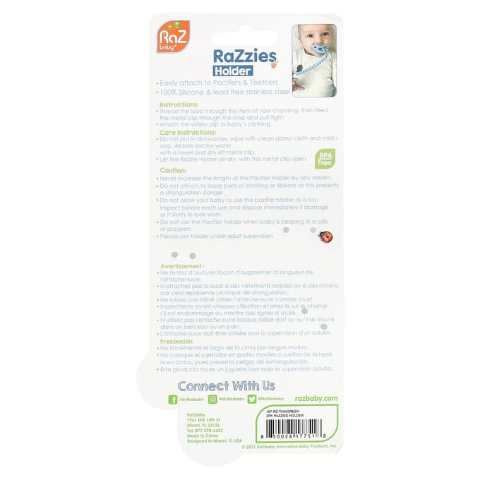 Razzies Speenhouder, 0M+, Groen/Beige, 2 Houders white