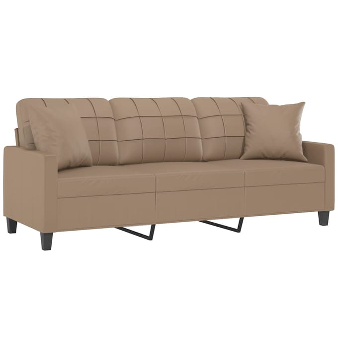 vidaXL - Driezitsbank - met - sierkussens - 180 - cm - kunstleer - cappuccinokleurig
