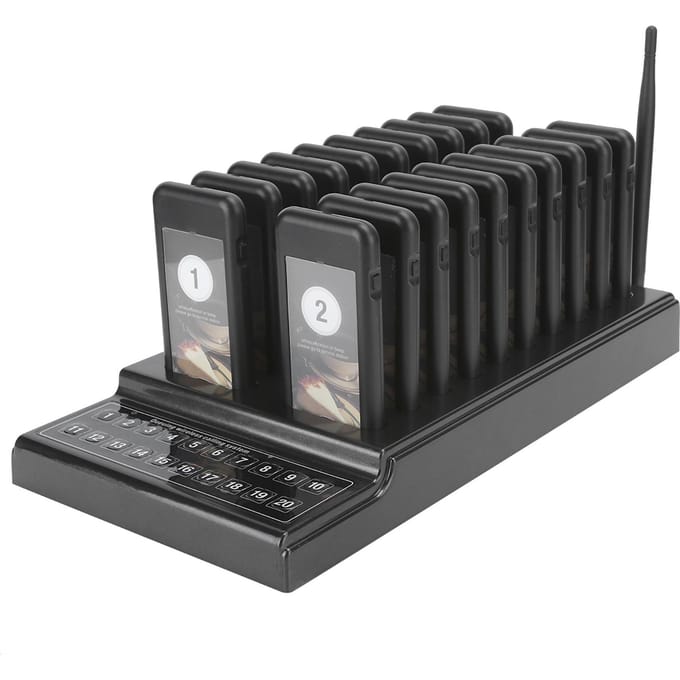 Bip d'appel de restaurant Système d'appel sans fil Récepteur 20 canaux avec indicateur de charge UK Plug black