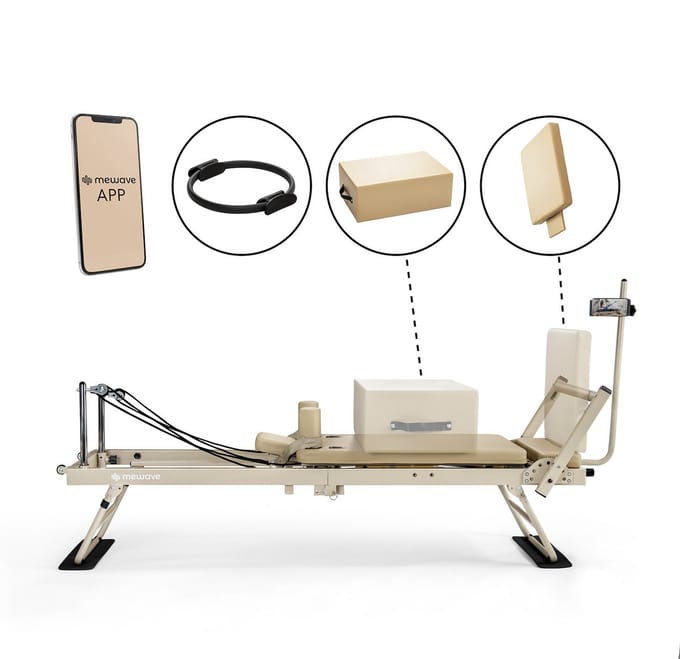 SET: Pilates Reformer Set – Reformer, Pilates Box & Pilates Ring – Inklapbaar & Verstelbaar – Grijs – Voor Thuis & Studio