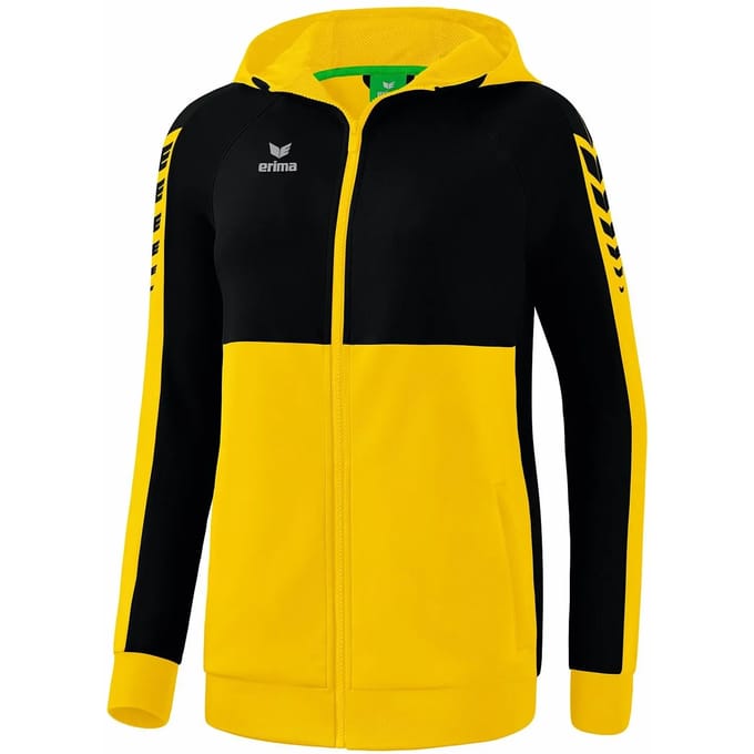 Erima Six Wings Trainingsjack Met Capuchon Dames - Zwart / Geel | Maat: 38