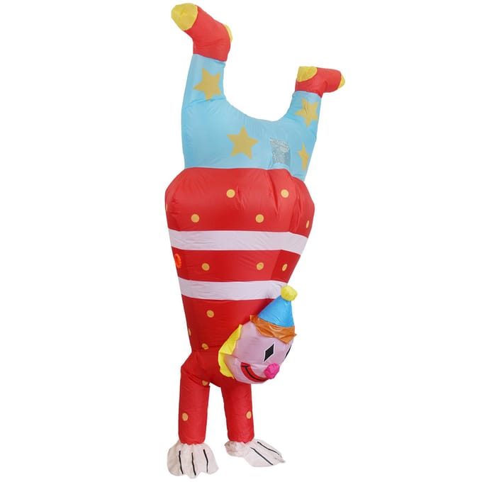 Ondersteboven grappig clown opblaasbaar kostuum, voor volwassenen 150-190cm rood
