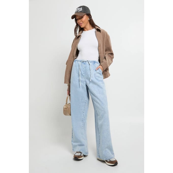 boohoo Dames Supersoft elastische tailleband jeans | Bleached Blue | Maat: 6