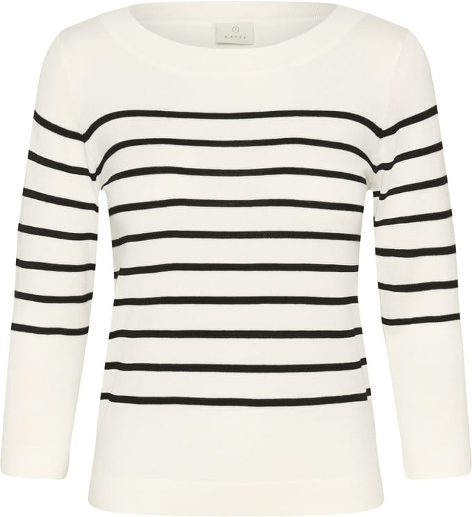Kaffe KAlizza boatneck pullover Dames Trui - Chalk w. Black Stripe
