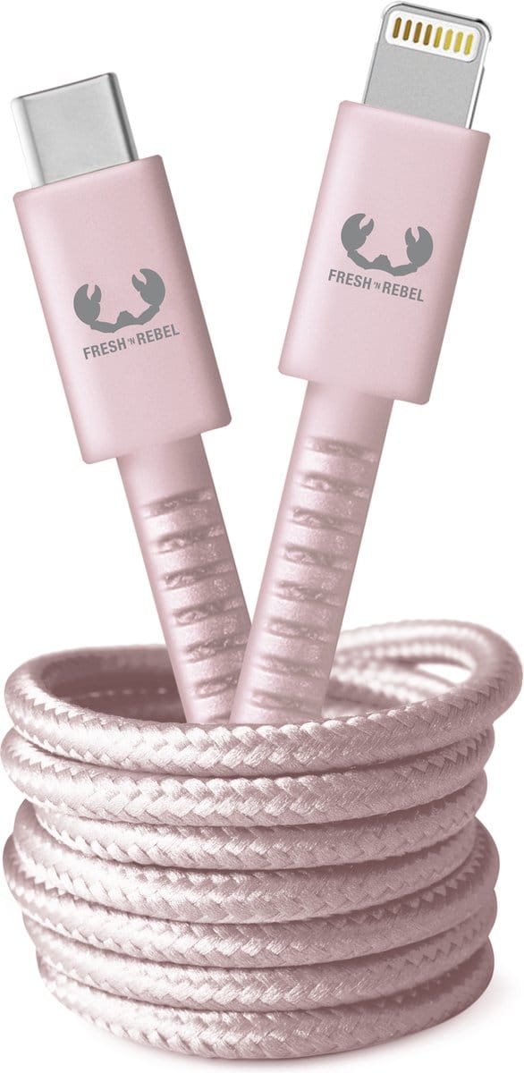 Fresh 'n Rebel - USB-C naar Apple Lightning oplaadkabel - 2 meter - Gevlochten kwaliteit kabel - Smokey Pink
