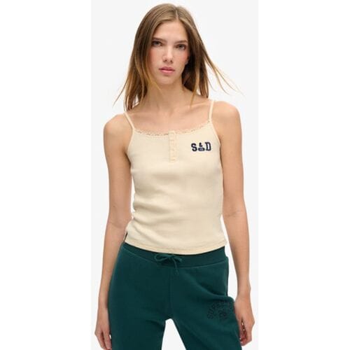 Superdry Athletic Essentials Camitop met Knopen en Print Crème Grootte: 38-40