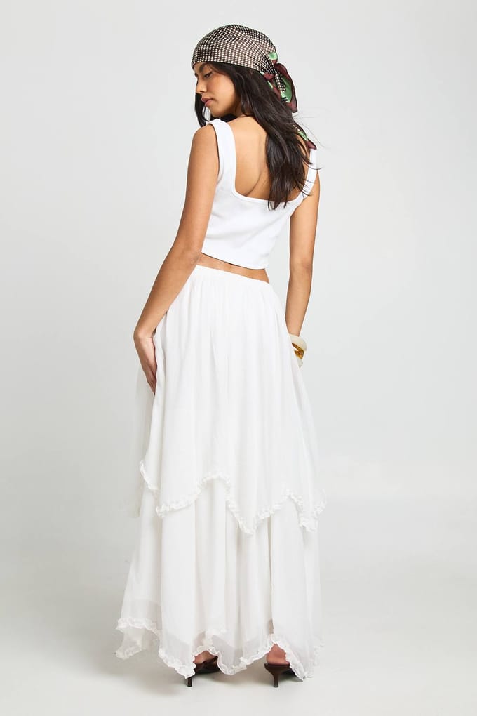 boohoo Dames Chiffon gelaagde maxi-rok met ruches | Ivoor | Maat: 38