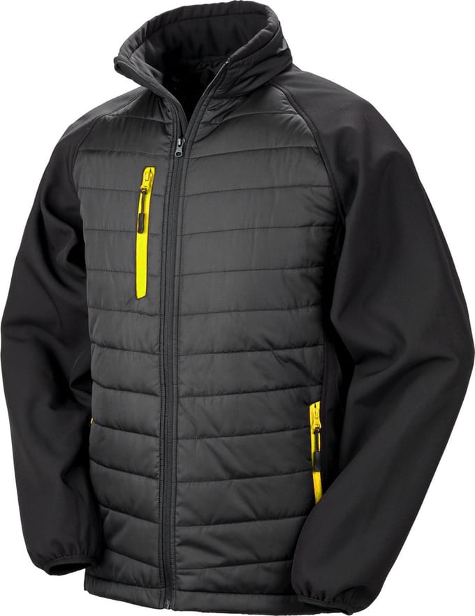 Black Compass gewatteerde softshelljas heren 'Result' Black/Yellow - L