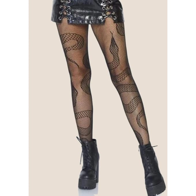 Une Paire de Bas Filet de Pêche en Forme de Serpent Mode et Sexy Bas Punk Style Bas Filet Horreur One Size brown