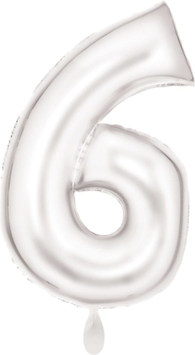 Folieballon 86cm cijfer 6 Silk White