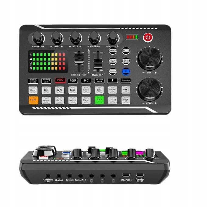 Studiocondensatormicrofoon + geluidskaart mixer statief set