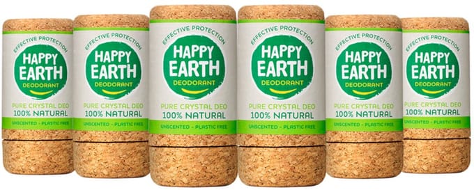 Happy Earth 100% Natuurlijke Crystal Unscented Deodorant - 6 x 90 gr - Voordeelverpakking