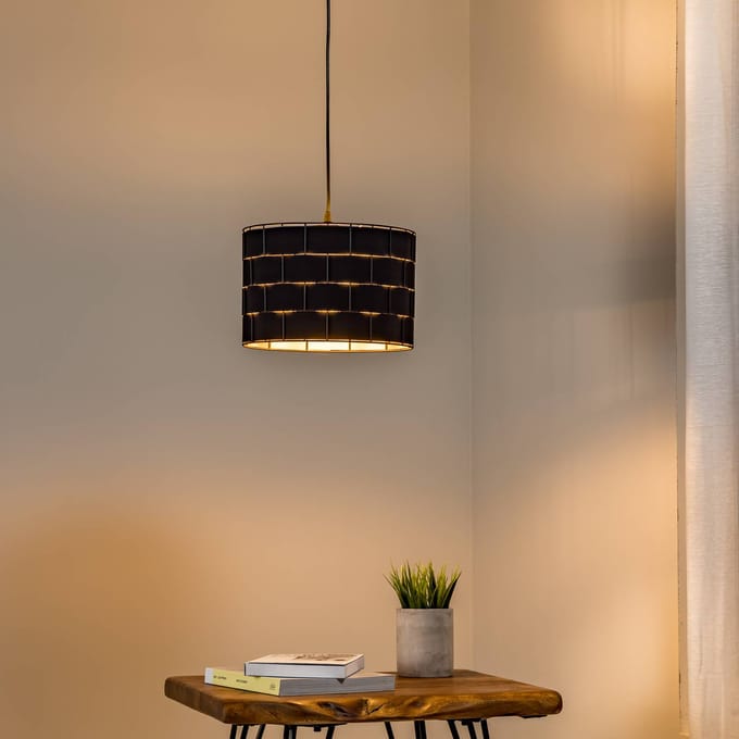 HELAM Hanglamp Atlanta, zwart, Ø 30 cm, textiel, E27