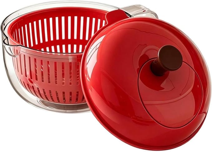Groentewasmachine - Reinigingscontainer - Verse Groenten Wassen - Handslinger Bediening - 23 x 23 x 18 cm - Rood