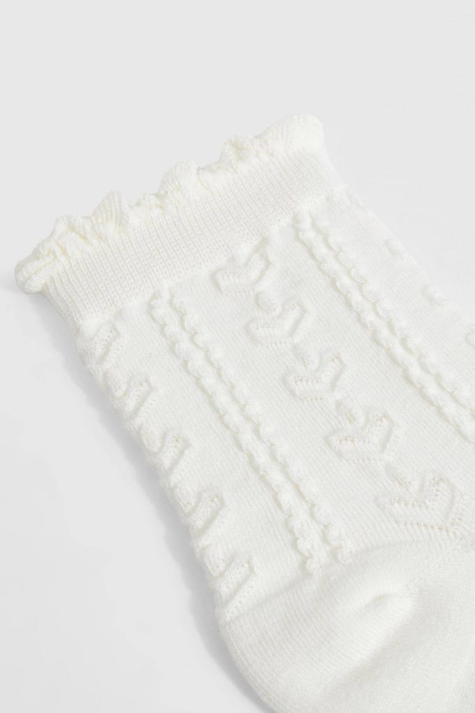 boohoo Dames Scallop Edge Openwork Knitted Socks | Cream