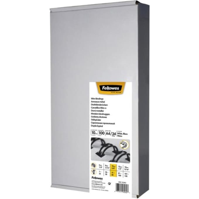 Draadrug fellowes 10mm 34-rings a4 wit 100 stuks