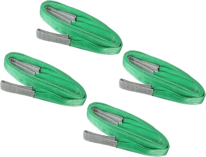 2" x 10' Lift Strap - 4 Pack 4000LB Hefbanden met Platte Ogen, Polyester Webbing voor Hijsen en Verplaatsen van Zware Lasten, Groen