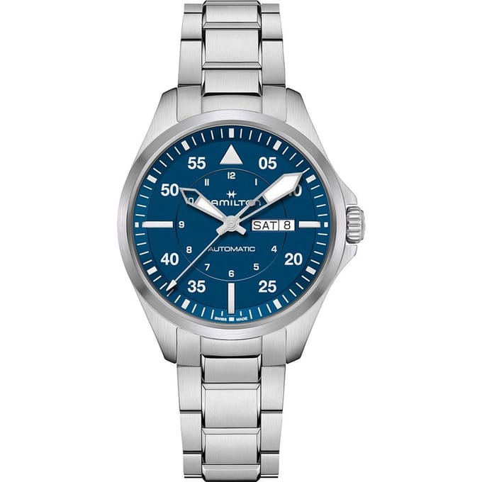 Hamilton H64635140 Khaki Aviation Pilot Dag-Datum zilver
