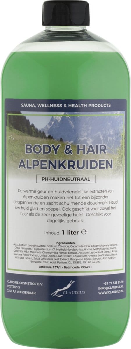 Body & Hair Alpenkruiden 1 Liter - 2 in 1 voor lichaam en haar.