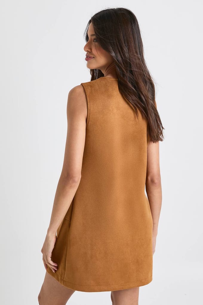 boohoo Dames Nepsuede shiftjurk met panelen | Tan | Maat: 8