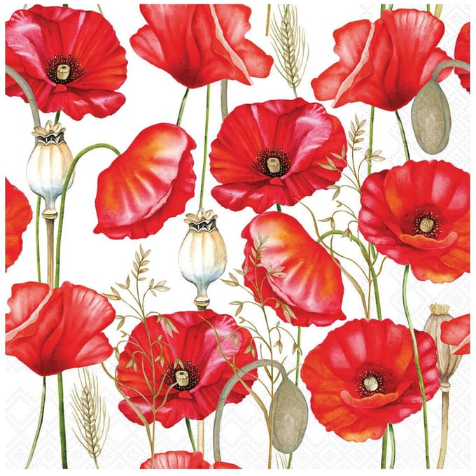 Lunch servetten Poppy all over white - Ambiente - 33x33 cm