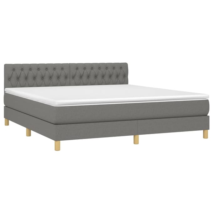 vidaXL - Boxspring - met - matras - en - LED - stof - donkergrijs - 180x200 - cm