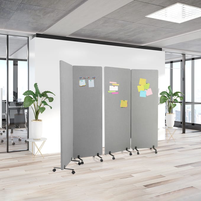 Mobiel akoestisch scheidingswand systeem FLEXMIUT Set van 2 lichtgrijs hjh OFFICE